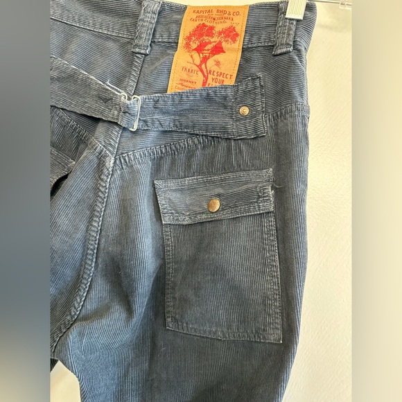 Kapital Blue Handed Corduroy Bush Pant. The color is a dark blue-gray. - Picture 9 of 11